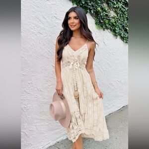 Cupshe Astrid Sleeveless V-neck Tassel Ruching Dress NWT